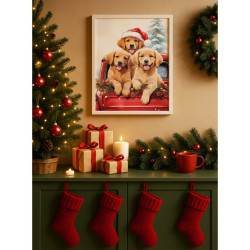 Diamond Painting Trio de Noël 🎄 Chiots mignons & festifs