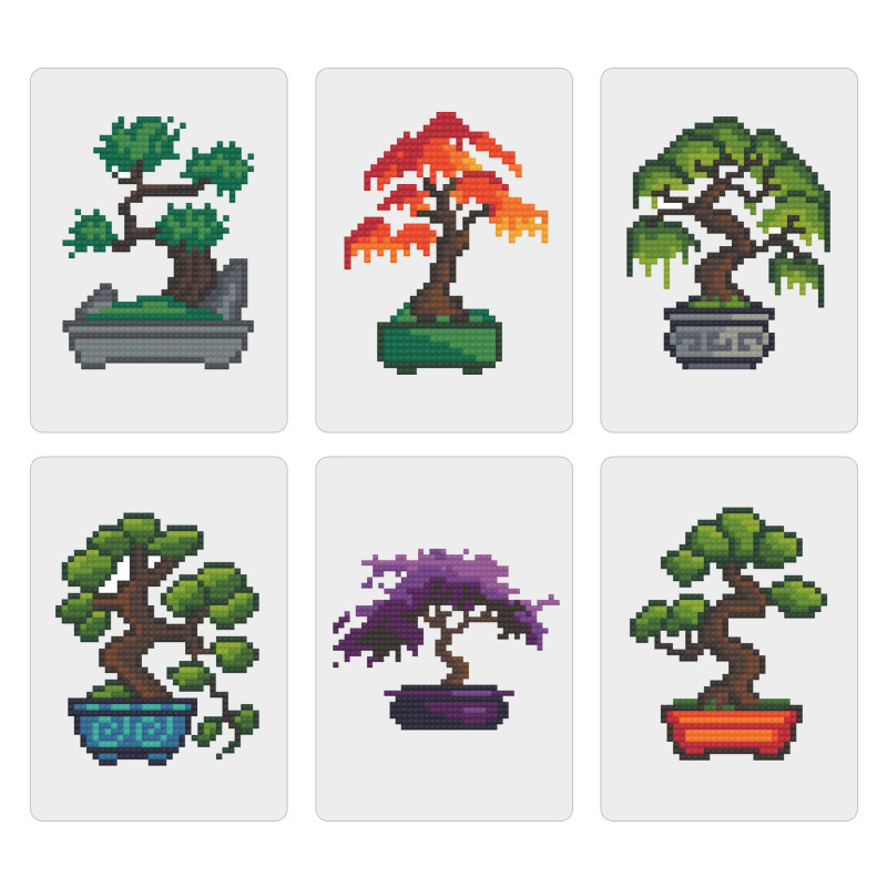 Mini-Collection "Bonsaï Zen en Pixels" – 6 toiles de diamond painting