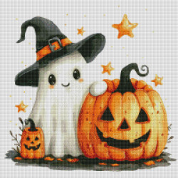 Diamond painting Halloween – Fantôme et citrouille