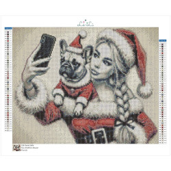 Diamond Painting Santa Selfie 🎅 Fille & Bouledogue Noël