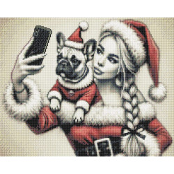 Diamond Painting Santa Selfie 🎅 Fille & Bouledogue Noël