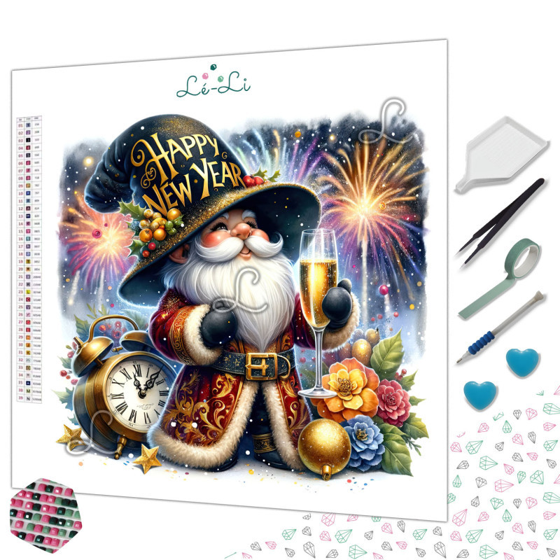 Toile Happy New Year – Diamond Painting gnome festif | Lé-Li