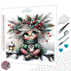 Diamond Painting Fillette de Noël avec Chouette