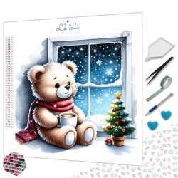 Diamond Painting Ours en Peluche devant le Sapin de Noël
