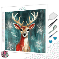 Toile Le Cerf des Neiges – Diamond Painting hivernal | Lé-Li