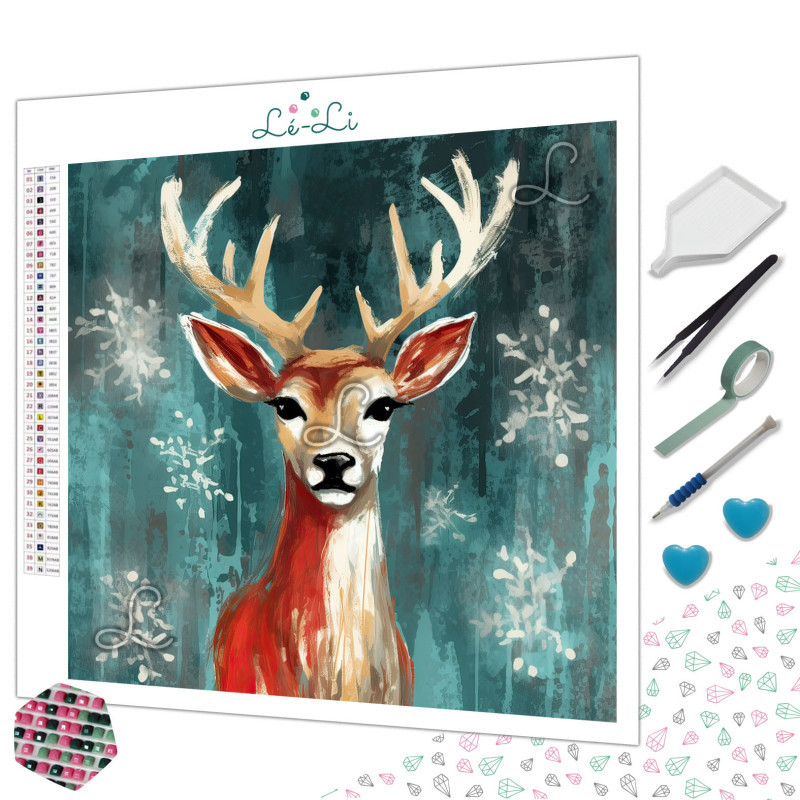 Toile Le Cerf des Neiges – Diamond Painting hivernal | Lé-Li