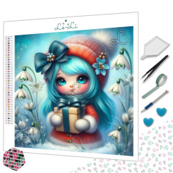 Diamond Painting Fillette Kawaii avec Cadeau de Noël