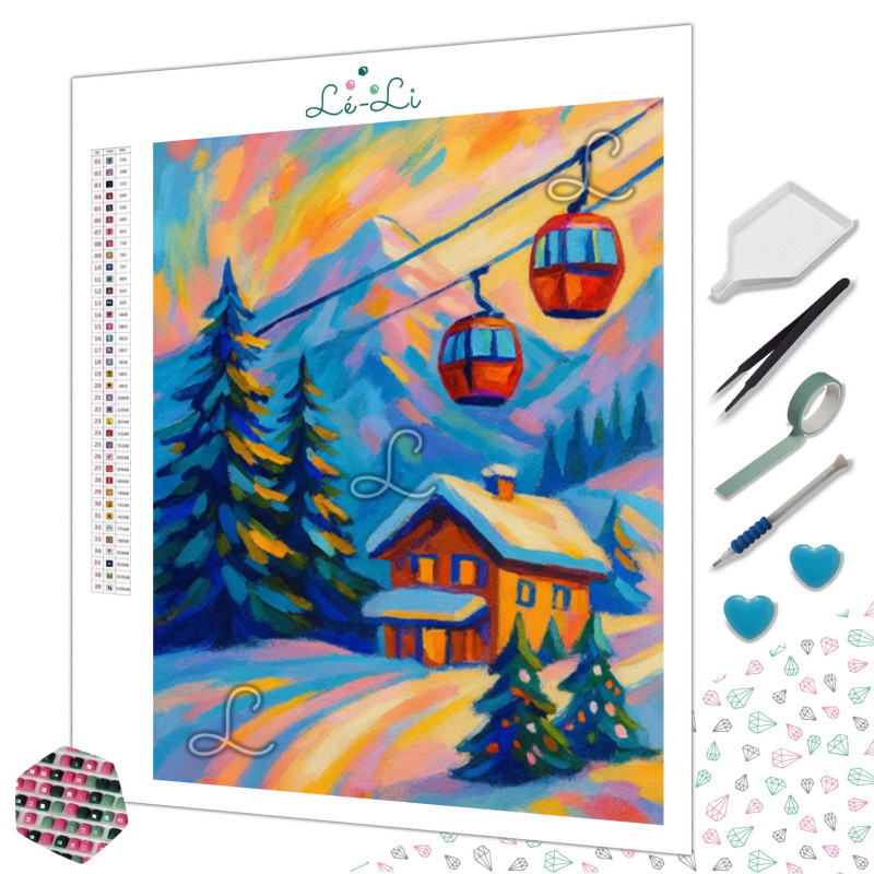 Diamond Painting Chalet de Montagne et Télécabines