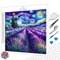 Toile Nuit en Provence – Diamond Painting lavande étoilée | Lé-Li