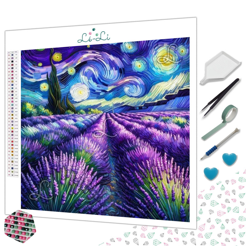 Toile Nuit en Provence – Diamond Painting lavande étoilée | Lé-Li