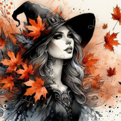 Diamond Painting Sorcière d’Automne aux Feuilles d’Érable