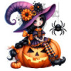 Diamond Painting Sorcière sur Citrouille d’Halloween | Lé-Li