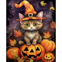 Diamond Painting Chat sur Citrouille d’Halloween