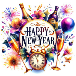Broderie diamant Happy New Year avec champagne et feux d’artifice – Lé-Li