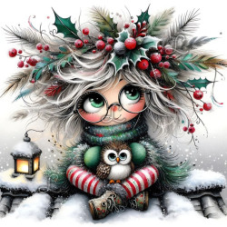 Toile Fille d’Hiver et son Hibou – Diamond Painting féerique | Lé-Li