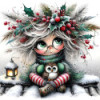 Diamond Painting Fillette de Noël avec Chouette | Lé-Li