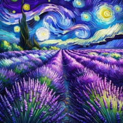 Toile Nuit en Provence – Diamond Painting lavande étoilée | Lé-Li