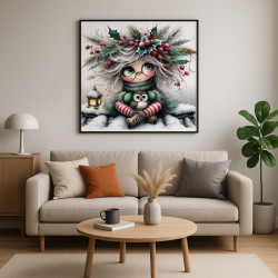 Diamond Painting Fillette de Noël avec Chouette | Lé-Li