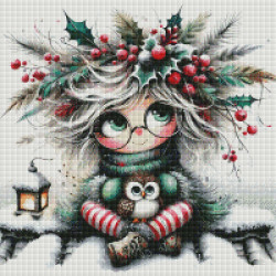 Diamond Painting Fillette de Noël avec Chouette | Lé-Li
