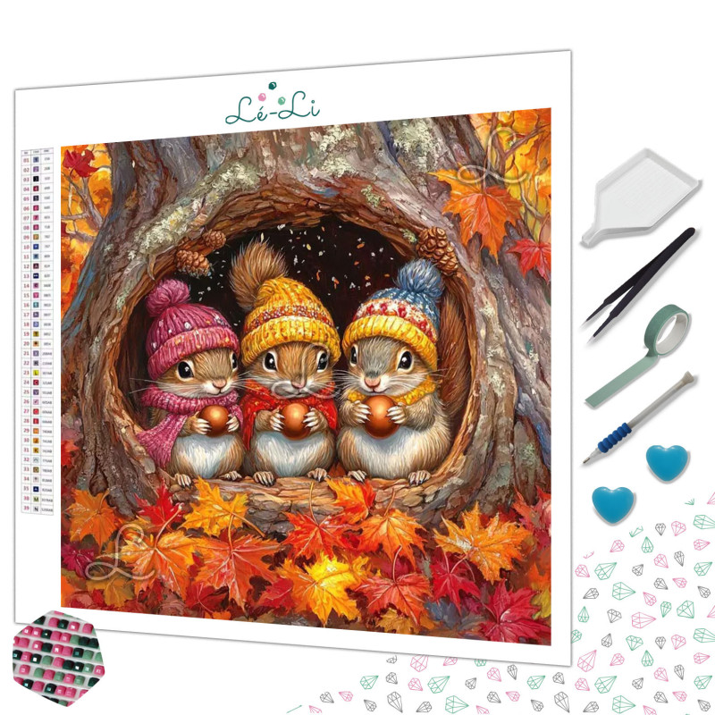Toile Les Frimousses aux Noisettes – Diamond Painting automnal | Lé-Li