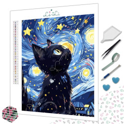 Toile Cosmos Félin – Diamond Painting chat étoilé | Lé-Li