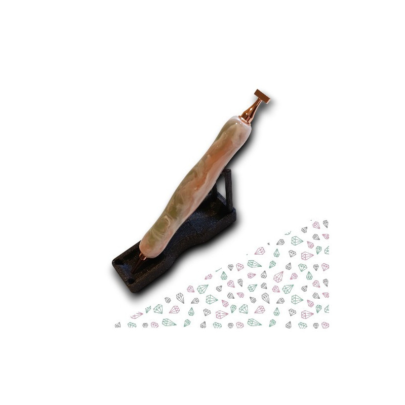 Stylet diamond painting marbré perle rosée avec embouts or rose