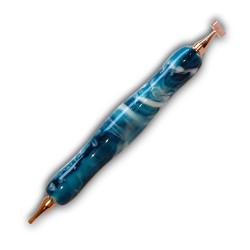 Stylet diamond painting bleu marbré avec embouts or rose