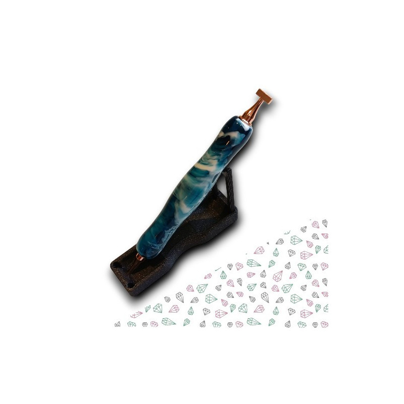 Stylet diamond painting bleu marbré avec embouts or rose