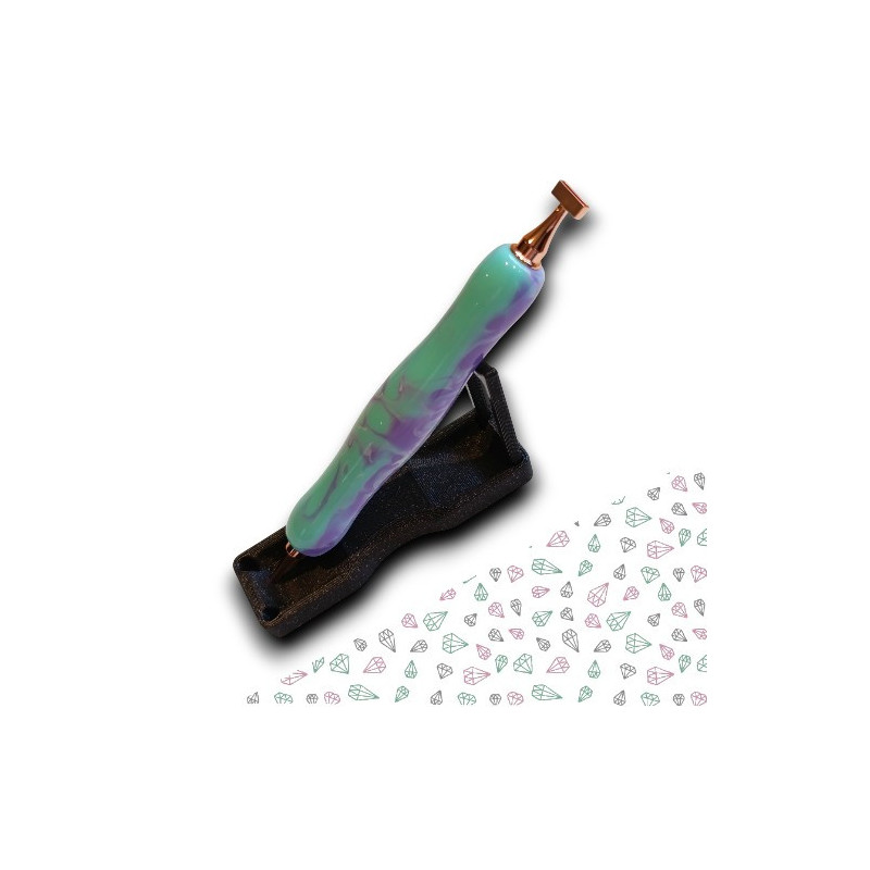 Stylet diamond painting vert d’eau et lilas marbré embouts or rose