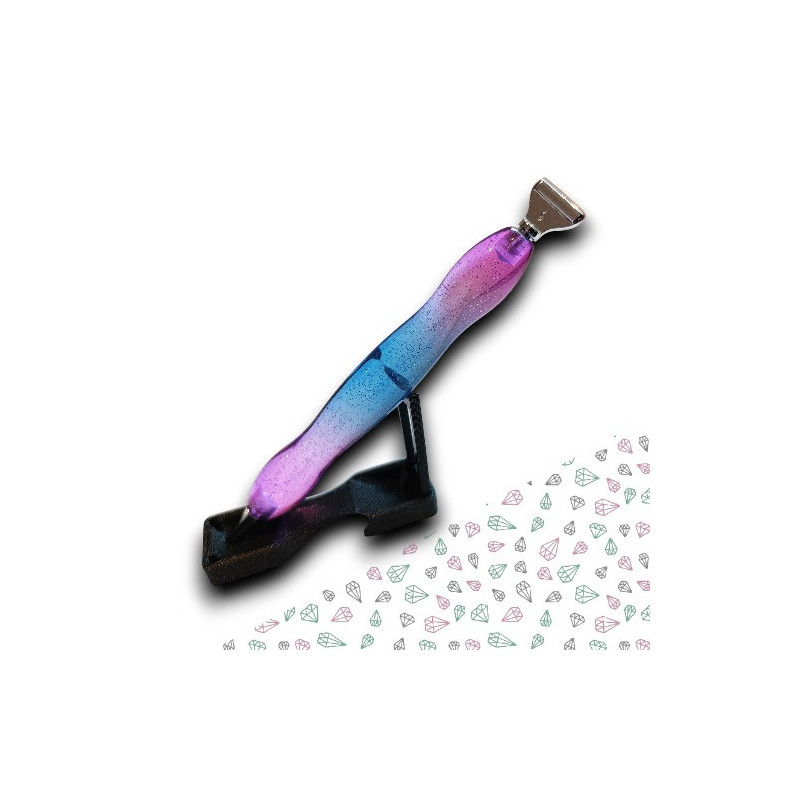 Stylet diamond painting violet bleu translucide clipsable