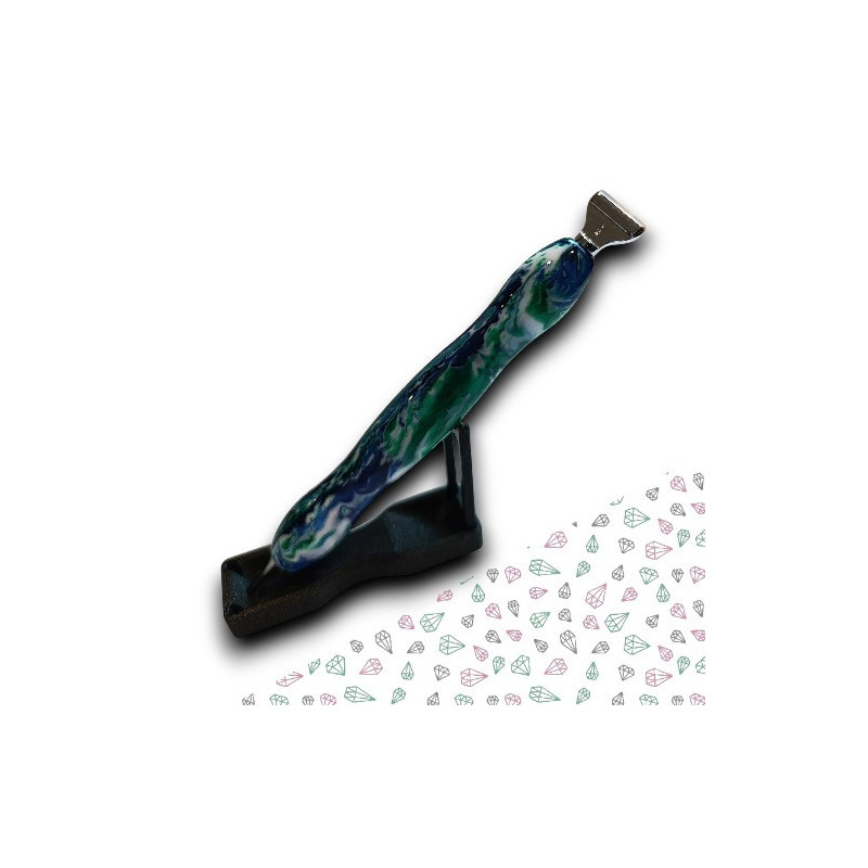 Stylet diamond painting vert bleu marbré clipsable