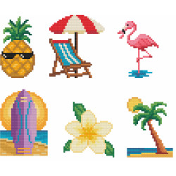 Mini kit diamond painting été avec motifs tropicaux ananas flamant rose palmier transat surf fleur