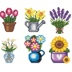 Mini kit diamond painting fleurs avec 6 motifs floraux colorés en pot bouquet tournesol lavande arrosoir