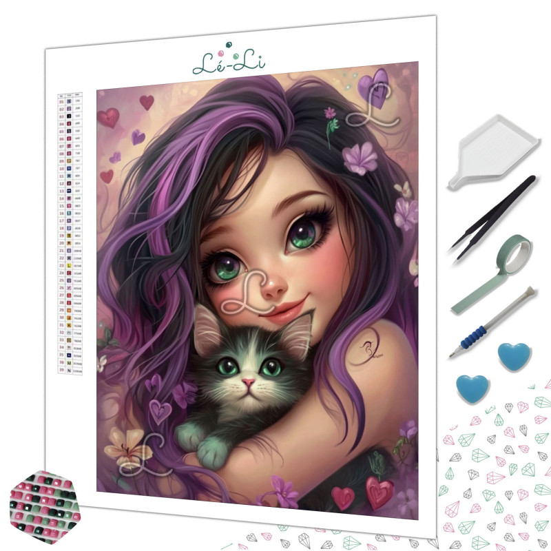 Diamond Painting Fille et Chaton | Lé-Li