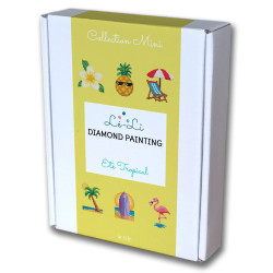 Mini kit diamond painting été avec motifs tropicaux ananas flamant rose palmier transat surf fleur