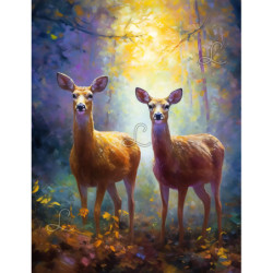 Chevreuils à l'orée du bois - Premium Broderie Diamant