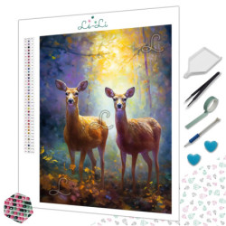 Chevreuils à l'orée du bois - Premium Broderie Diamant